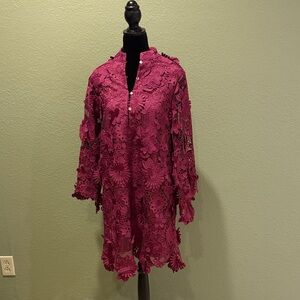 Floral Lace Tunic Dress in Deep Plum/Wine.